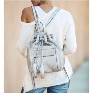 Grey Woven Tassel Backpack